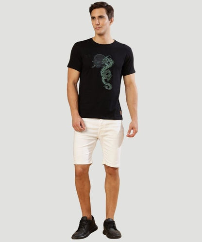 Men's Black Graphic Print Half Sleeves Regular Fit T-Shirt